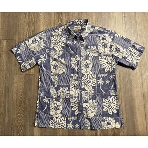 Cooke Street Mens Button‎ Down Shirt Blue Hawaiian Floral Palm Trees Size Large